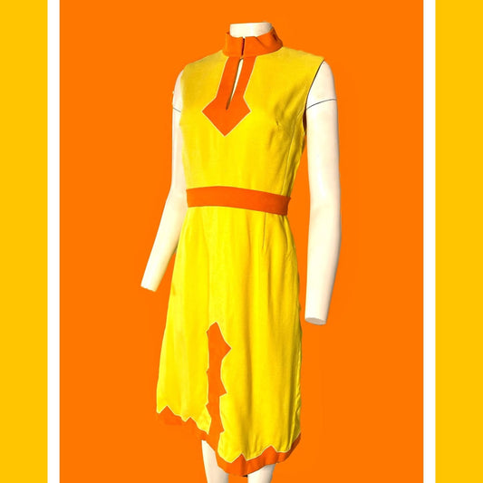 1960s Yellow and Orange Dress - Linen - Size Small