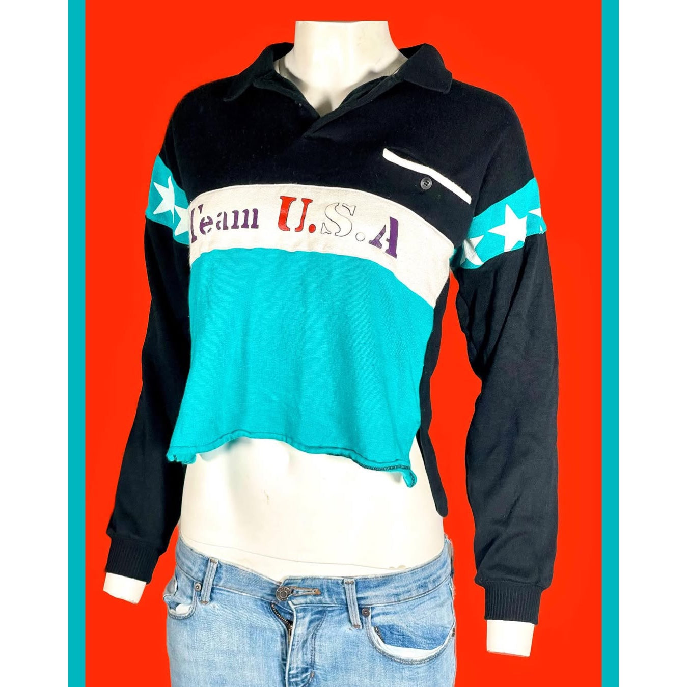 1980s/90s Team USA Crop Top - Teal/Black/White