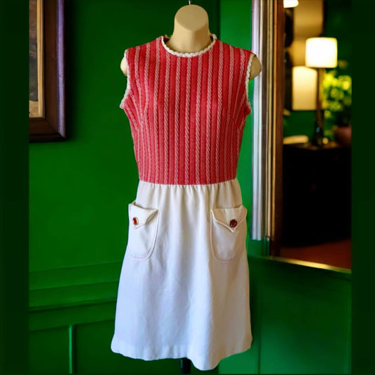 1960s Red and White Dress with Braid Patterns