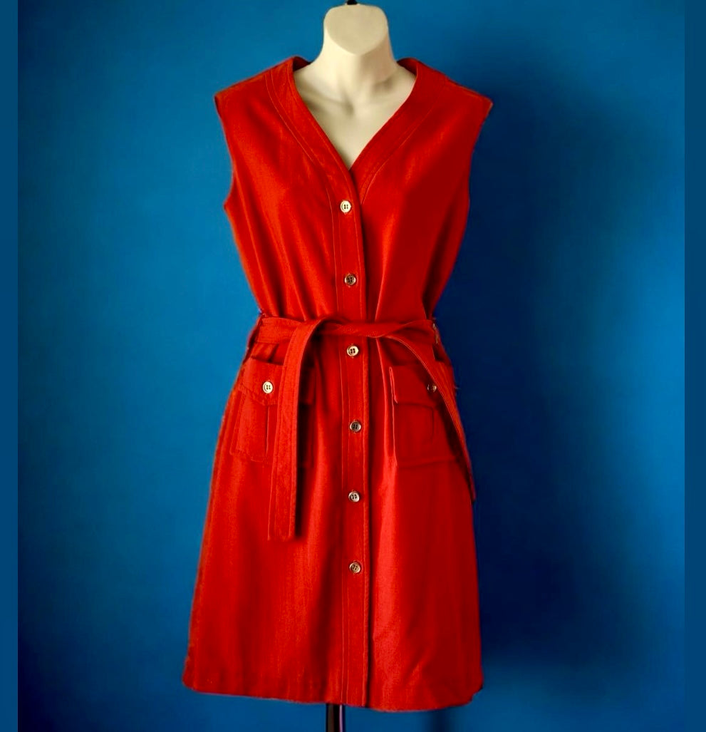 1950s Orange Dress with Belt and Pockets