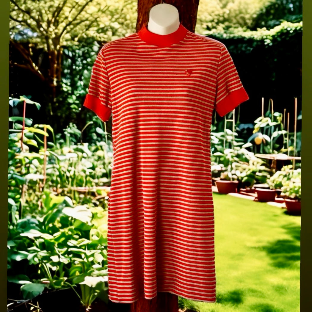 1960s Dress with Dark Orange and Tan Stripes