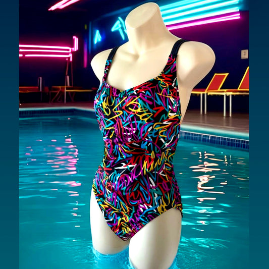 1990s Colorful Zigzag Bathing Suit