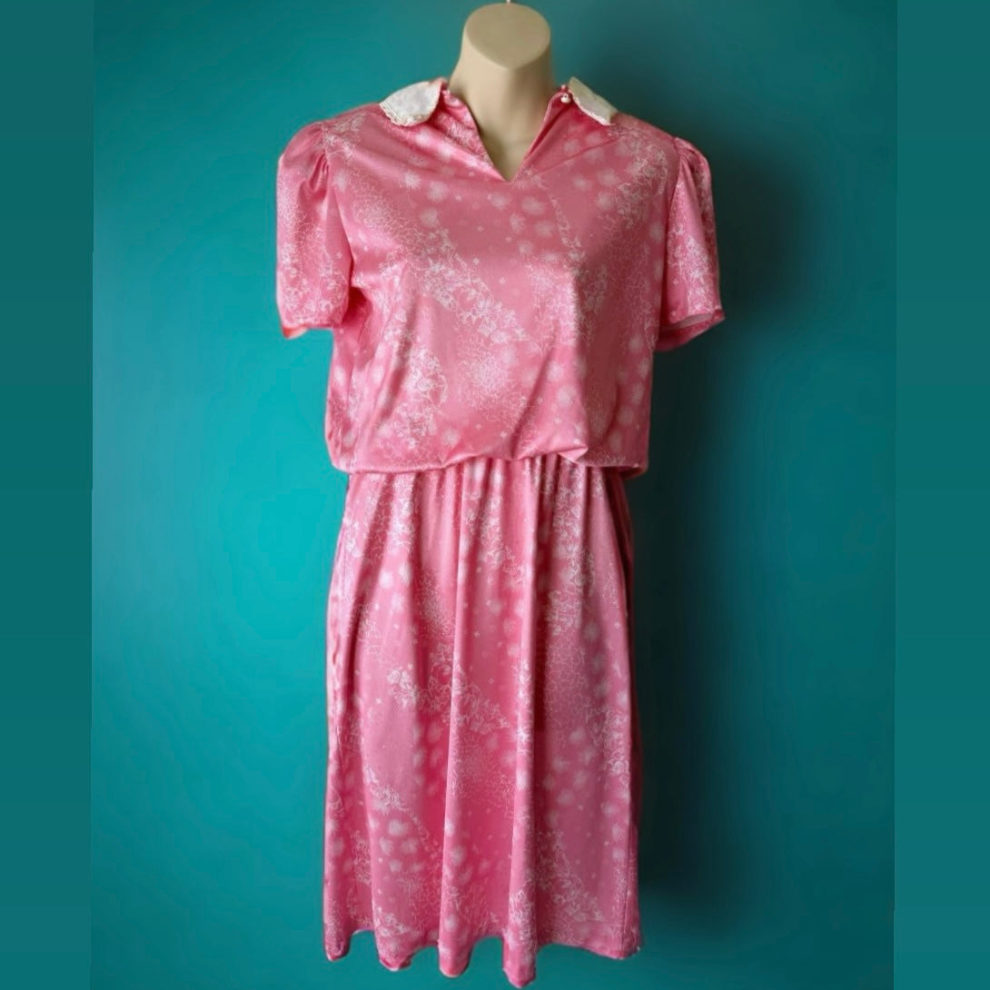 1980s Silky Pink Dress with Elastic Waist