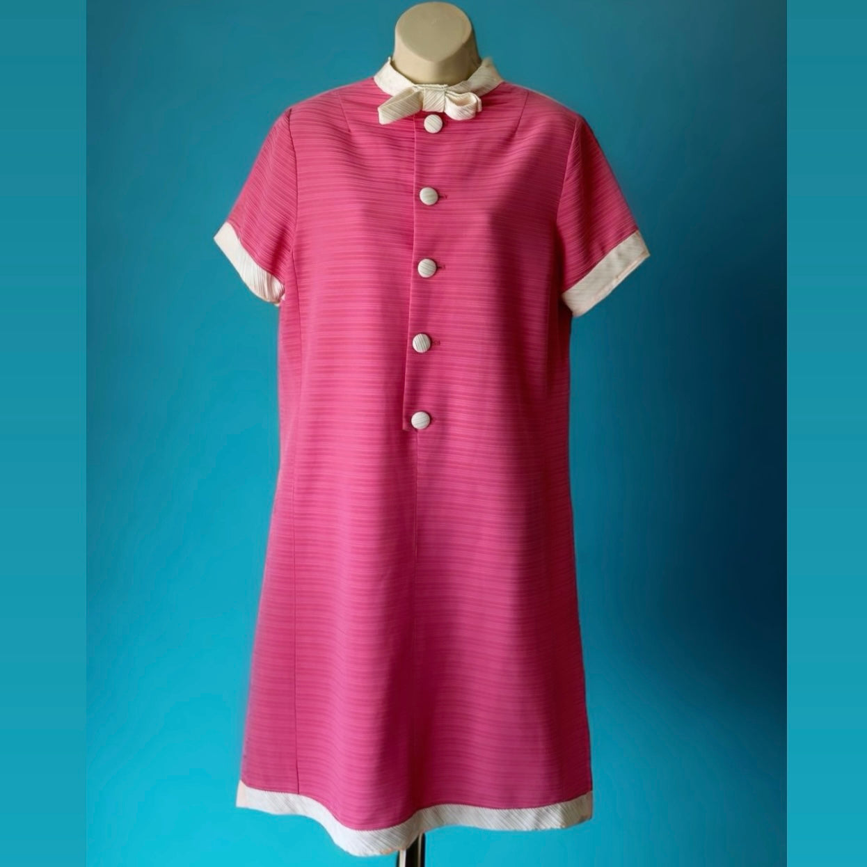 1960s Pink Dress with White Neck Bow Detail