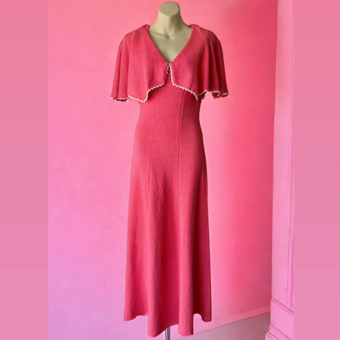 1960s Floor Length Pink Cape Dress